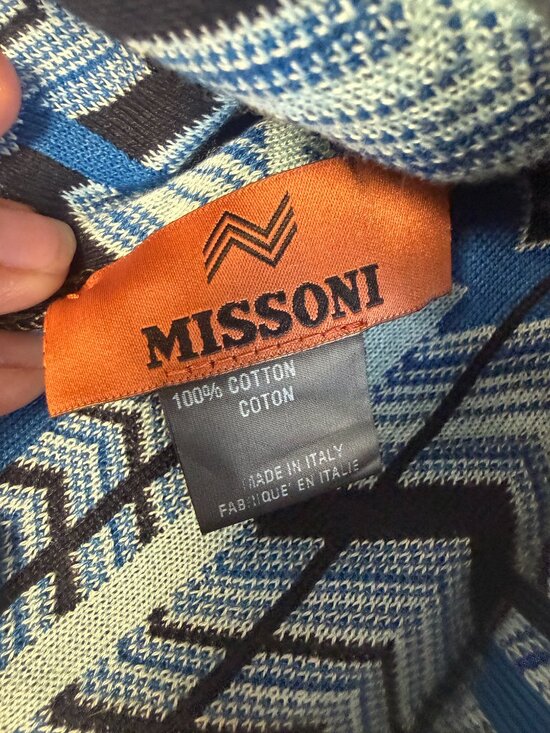 Missoni Hat & Scarf Set NWT 100% Cotton Blue Chevron Zigzag Made in Italy main image 4